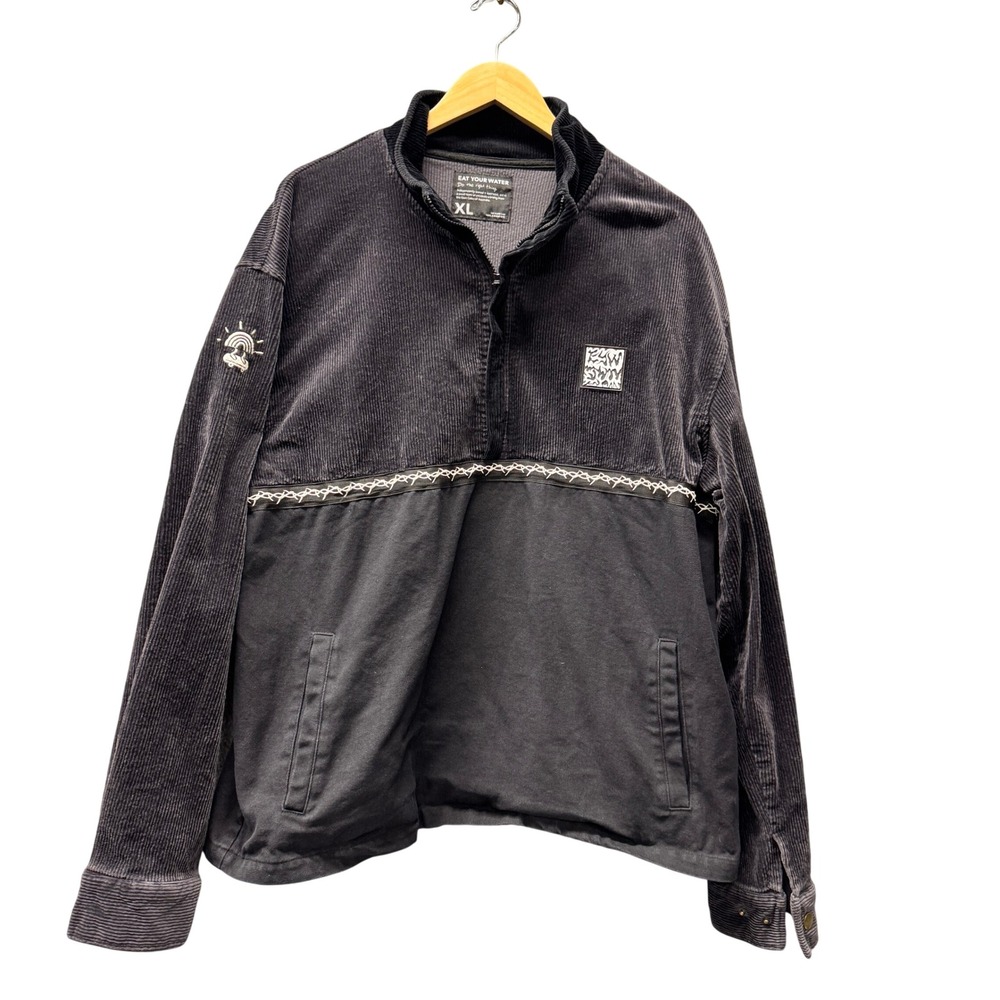 Eat Your Water Glacier Jacket Mens XL Corduroy 1/4 Zip Pullover Black Skater